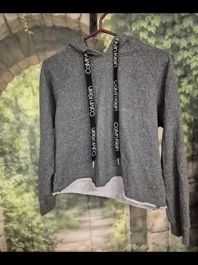 Calvin Klein Performance Gray Hooded Pullover with Branded Drawstrings